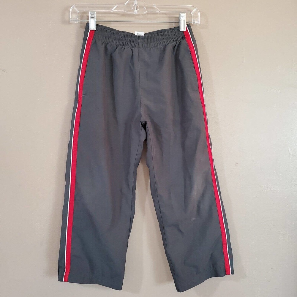 Premier Boys Athletic Track Pants Size S 6/7 Gray Red Pull On Straight Zip Ankle